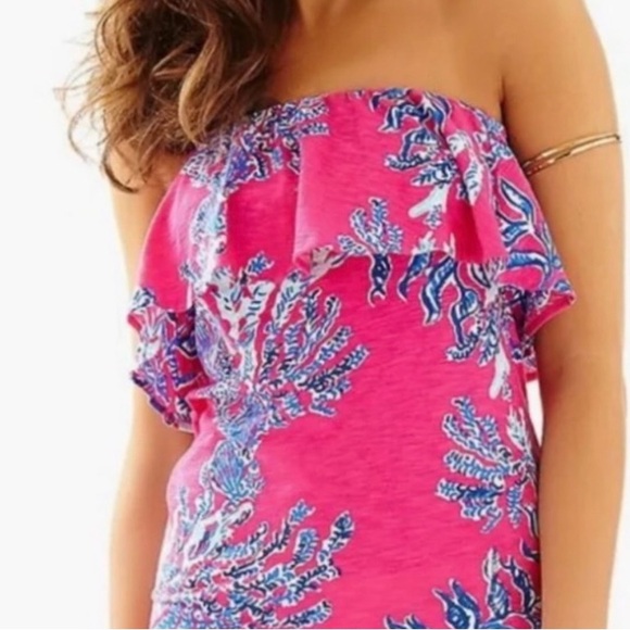 Lilly Pulitzer Strapless Wiley Ruffle Tube Top Capri Pink Samba Coral Women's XS - Picture 2 of 7